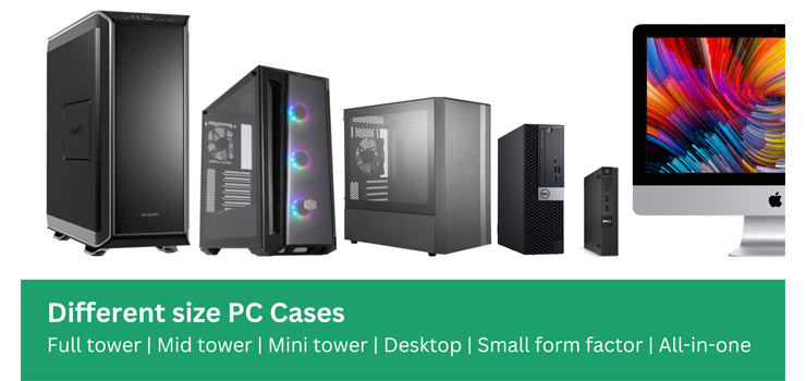 A graphic showing different pc cases and their measurements