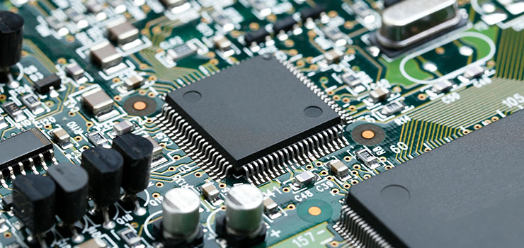 Closeup of electronic circuit board with cpu microchip