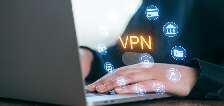 A laptop screen showing a VPN being switched on