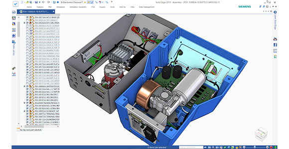 Screenshot of Solid Edge Community Edition free CAD software. It shows the work area and a complex 3D model.