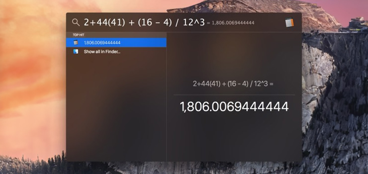 MacBook screen displaying spotlight calculator window