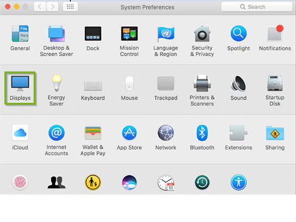 The displays icon within apple mac system preferences