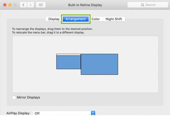 The displays arrangement section within apple mac system preferences