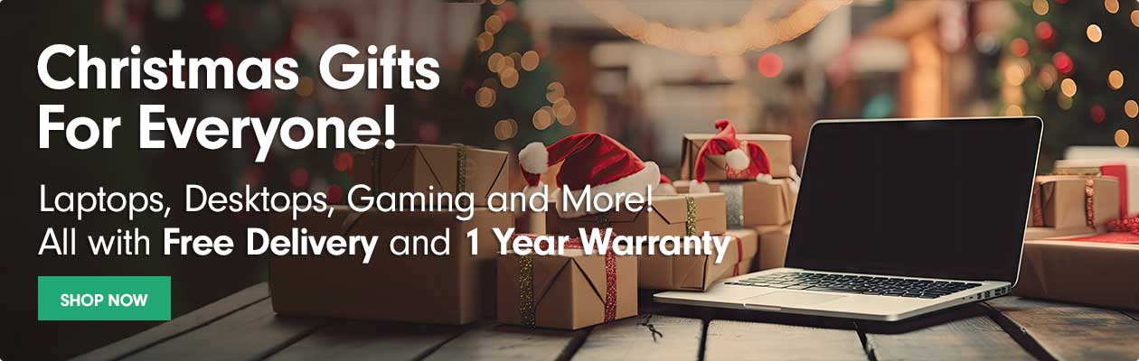 A picture of a laptop in front of a christmas scene mentioning Christmas Gifts for sale