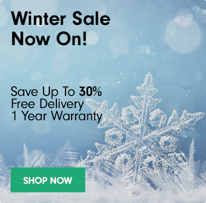 A winter background with a laptop, phone and gaming pc offering 30% off Winter Sale