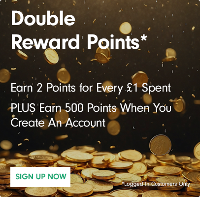 A Background of gold coins with the text Double Rewards Points - Earn 2 Points for Every £1 spent
