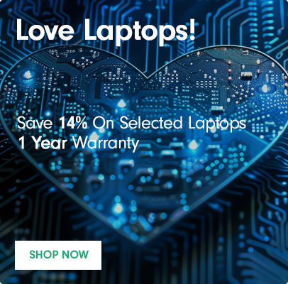 A digital heart with the words Love Laptops - save 14% on selected laptops