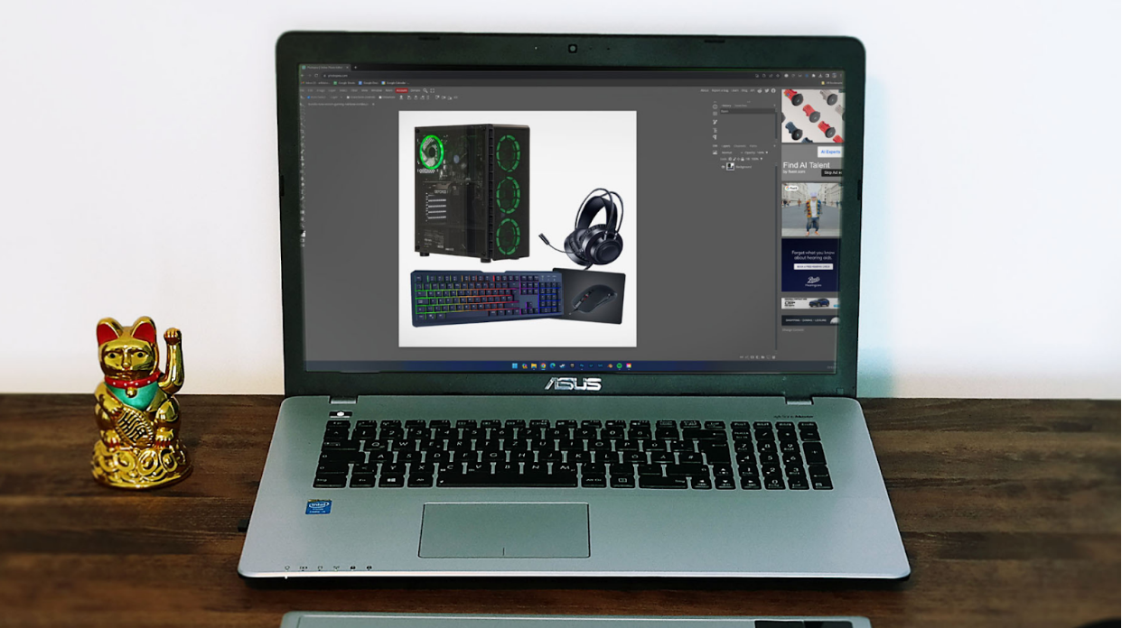 Photopea free image editing app running in a browser window on a laptop.